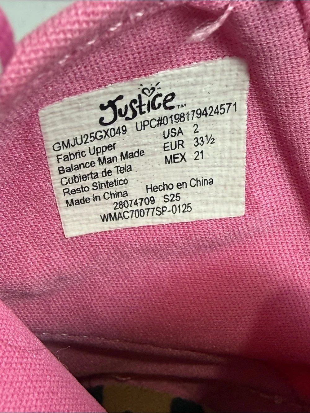 Justice Sport Girls Pink High Top Sneakers Platform Shoes Size 2